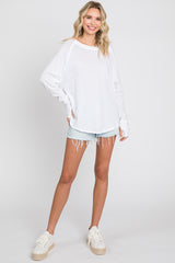 White Exposed Seam Long Sleeve Top