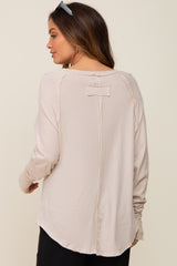 Beige Exposed Seam Long Sleeve Maternity Top