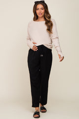 Beige Exposed Seam Long Sleeve Maternity Top