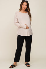 Beige Exposed Seam Long Sleeve Maternity Top