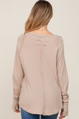 Taupe Exposed Seam Long Sleeve Maternity Top