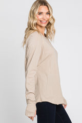 Taupe Exposed Seam Long Sleeve Top