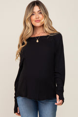 Black Exposed Seam Long Sleeve Maternity Top