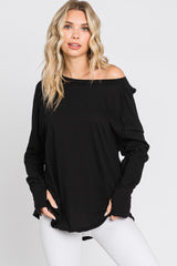 Black Exposed Seam Long Sleeve Top