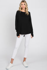 Black Exposed Seam Long Sleeve Top