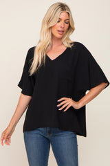 Black Oversized V-Neck Pocket Front Maternity Blouse