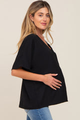 Black Oversized V-Neck Pocket Front Maternity Blouse