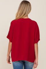 Red Oversized V-Neck Pocket Front Maternity Blouse