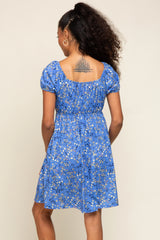 Blue Floral Short Sleeve Dress