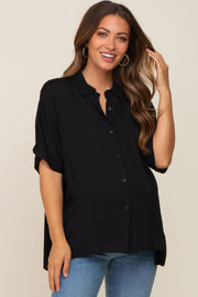 Black Button Up Dolman Short Sleeve Maternity Top