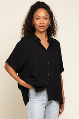 Black Button Up Dolman Short Sleeve Maternity Top