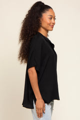 Black Button Up Dolman Short Sleeve Top