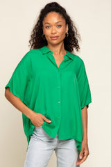 Green Button Up Dolman Short Sleeve Maternity Top