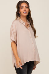 Taupe Button Up Dolman Short Sleeve Maternity Top