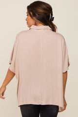 Taupe Button Up Dolman Short Sleeve Maternity Top