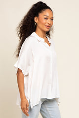 White Button Up Dolman Short Sleeve Top