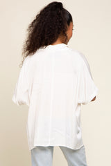 White Button Up Dolman Short Sleeve Top