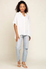 White Button Up Dolman Short Sleeve Top