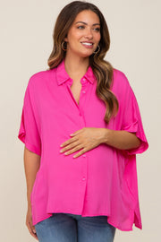 Fuchsia Button Up Dolman Short Sleeve Maternity Top