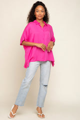 Fuchsia Button Up Dolman Short Sleeve Top