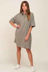 Sage Linen Front Button Collared Maternity Dress