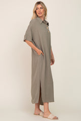 Olive Collared Linen Maxi Dress