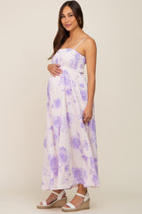 Lavender Floral Sleeveless Smocked Maternity Maxi Dress