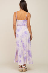 Lavender Floral Sleeveless Smocked Maternity Maxi Dress