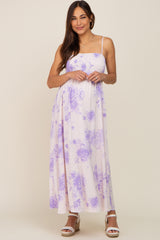 Lavender Floral Sleeveless Smocked Maternity Maxi Dress