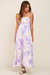 Lavender Floral Sleeveless Smocked Maternity Maxi Dress