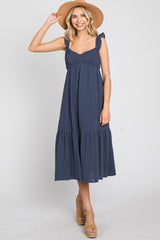 Navy Gauze Ruffle Maternity Midi Dress