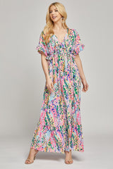 Pink Multi-Color Floral Ruffle Maternity Maxi Dress