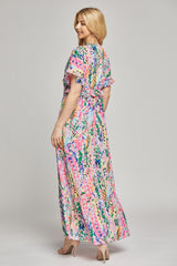 Pink Multi-Color Floral Ruffle Maxi Dress