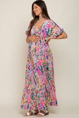 Pink Multi-Color Floral Ruffle Maternity Maxi Dress