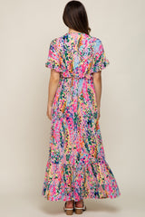 Pink Multi-Color Floral Ruffle Maternity Maxi Dress