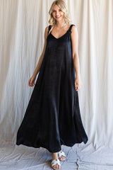 Black Satin Side Slit Maternity Maxi Dress