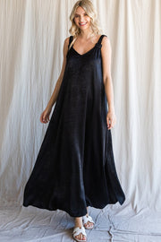 Black Satin Side Slit Maxi Dress