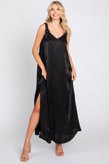 Black Satin Side Slit Maxi Dress