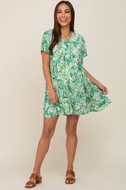 Green Floral Paisley V-Neck Maternity Dress