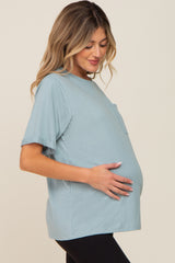 Mint Green Oversized Pocket Front Short Sleeve Maternity Top