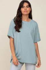 Mint Green Oversized Pocket Front Short Sleeve Maternity Top