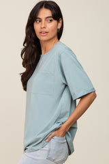 Mint Green Oversized Pocket Front Short Sleeve Top