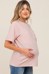 Light Pink Oversized Pocket Front Short Sleeve Maternity Top