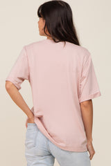 Light Pink Oversized Pocket Front Short Sleeve Top