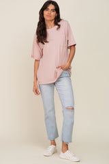 Light Pink Oversized Pocket Front Short Sleeve Top