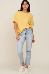 Yellow Oversized Pocket Front Short Sleeve Top