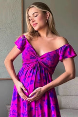 Magenta Floral Smocked Cinched Top Maternity Maxi Dress