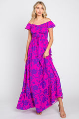 Magenta Floral Smocked Cinched Top Maternity Maxi Dress