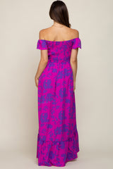 Magenta Floral Smocked Cinched Top Maternity Maxi Dress