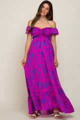 Magenta Floral Smocked Cinched Top Maternity Maxi Dress